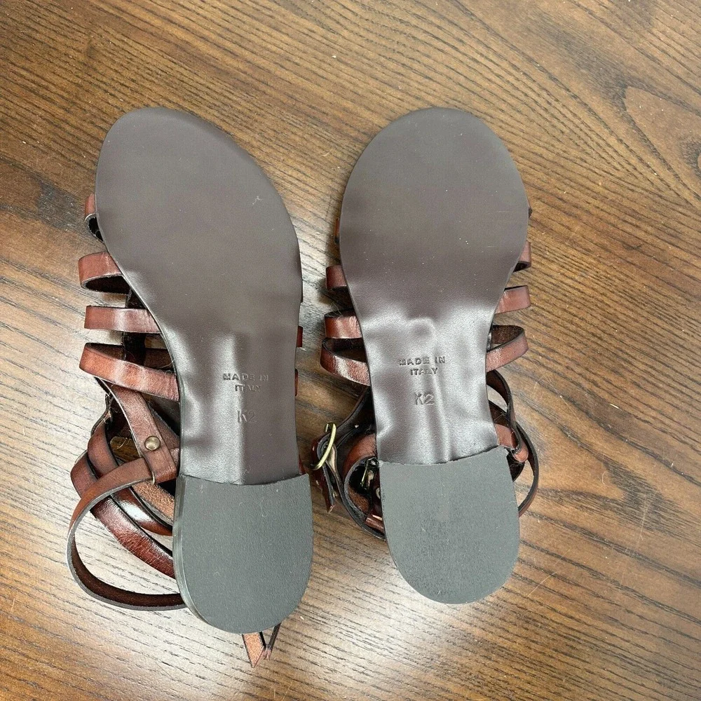 Crewcuts Fisherman Sandal Girls K2 Brown Leather Buckle Ankle Strappy Thong Shoe